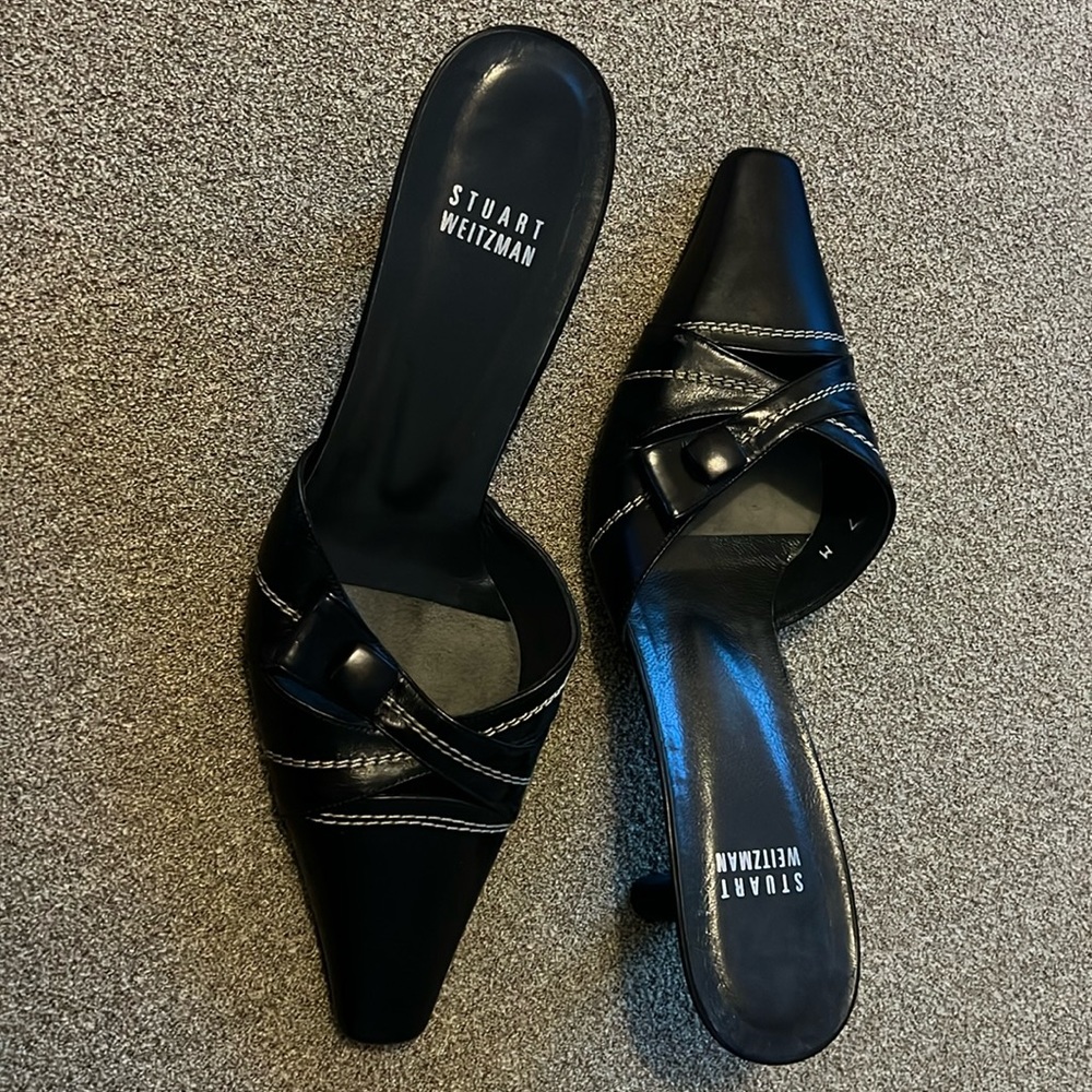 Black leather heels pointy toe